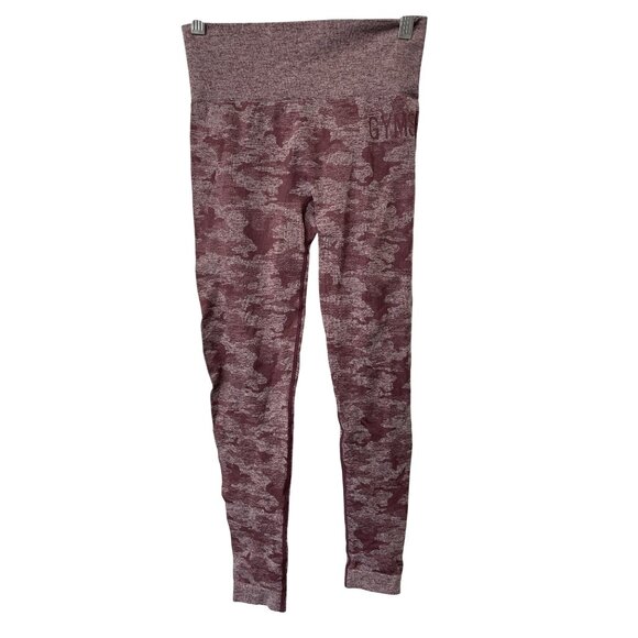 Gymshark Leggings Size Small Camo Print Seamless Stretch Burgundy Purple Workout - Picture 1 of 7